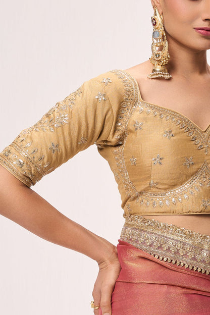 Dhiyona ST Cream Embroidered Sabya Blouse – Free-Size Adjustable 32 – 40 inches