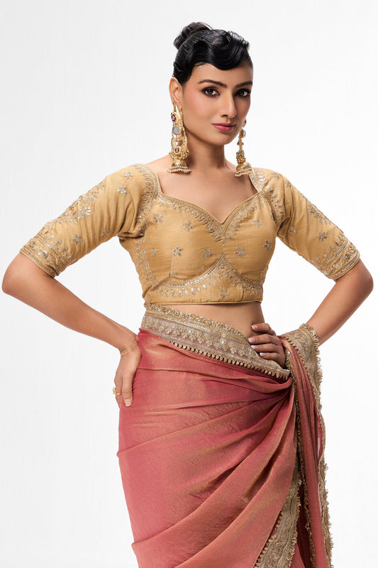 Dhiyona ST Cream Embroidered Sabya Blouse – Free-Size Adjustable 32 – 40 inches