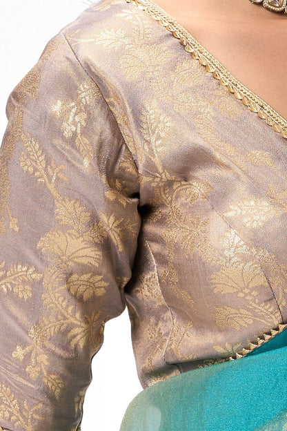 Dhiyona ST Grey Gold Sabya Cotton Blouse – Free-Size Adjustable 32–40 inches | Designer Couture Blouse