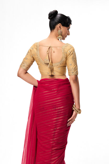 Dhiyona ST Cream Embroidered Sabya Blouse – Free-Size Adjustable 32 – 40 inches