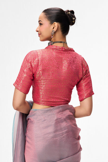 Dhiyona ST Pink Jacquard Collar Blouse – Free-Size Adjustable 32–40 inches | Structured Festive Blouse
