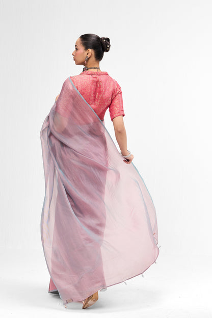 Dhiyona ST Pink Jacquard Collar Blouse – Free-Size Adjustable 32–40 inches | Structured Festive Blouse