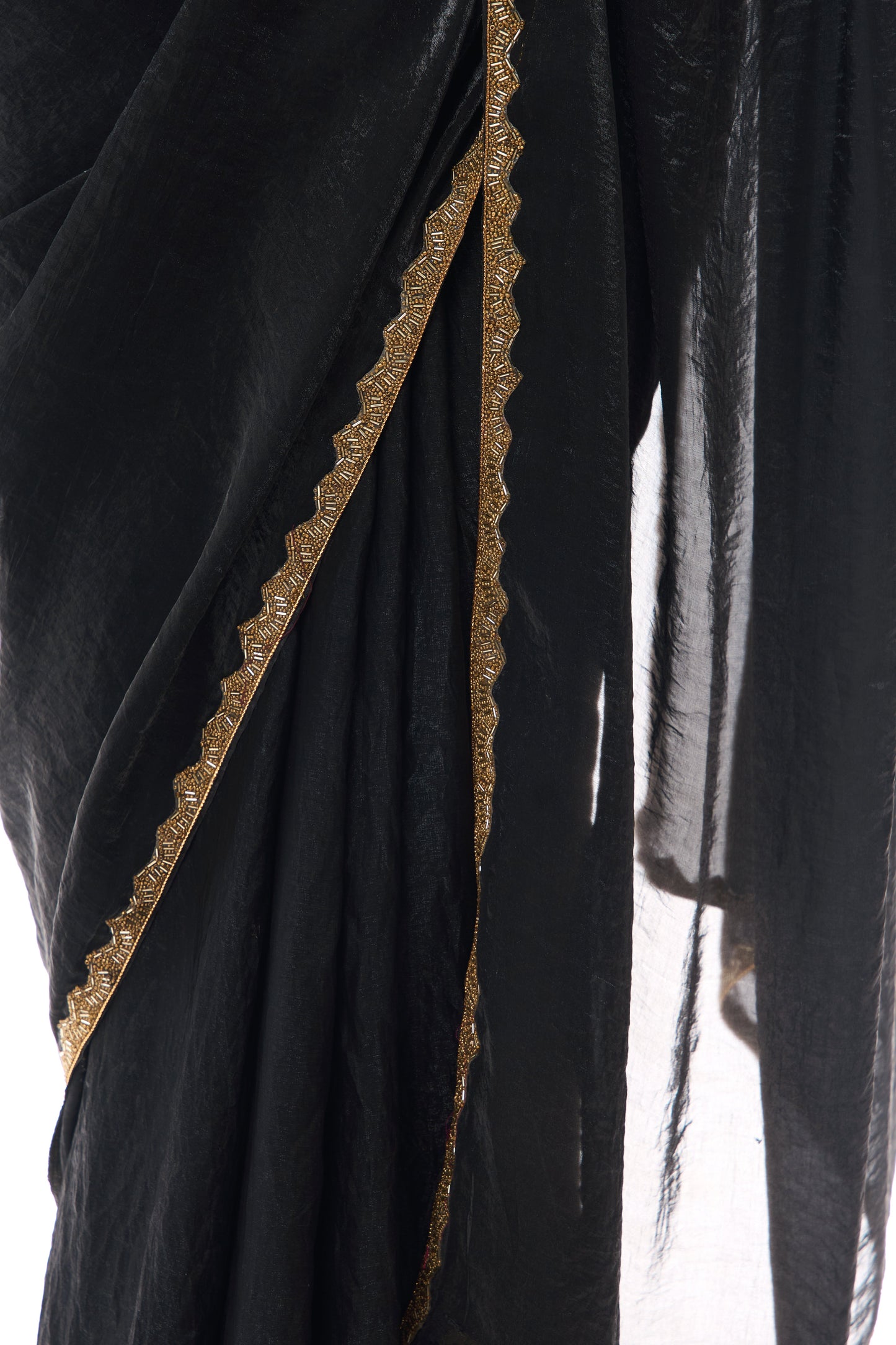 Dhiyona ST Black Gold Border Metallic Satin Saree with Blouse Fabric