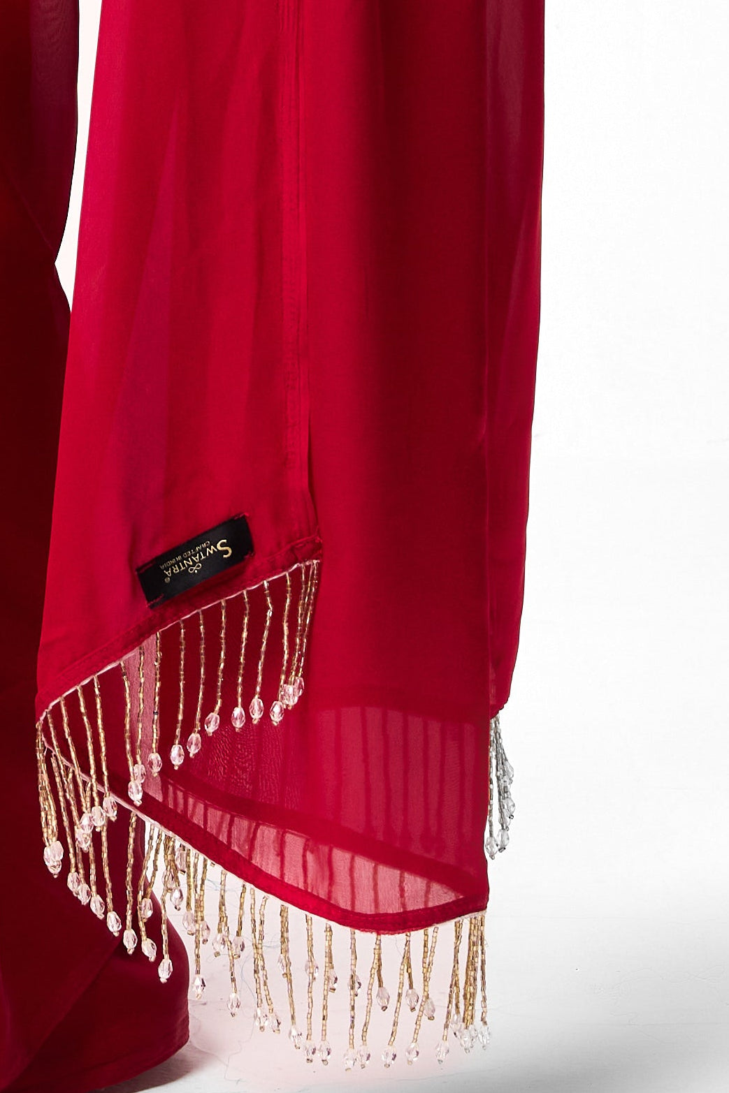 Dhiyona ST Red Satin Saree with Lace and Self Blouse Fabric