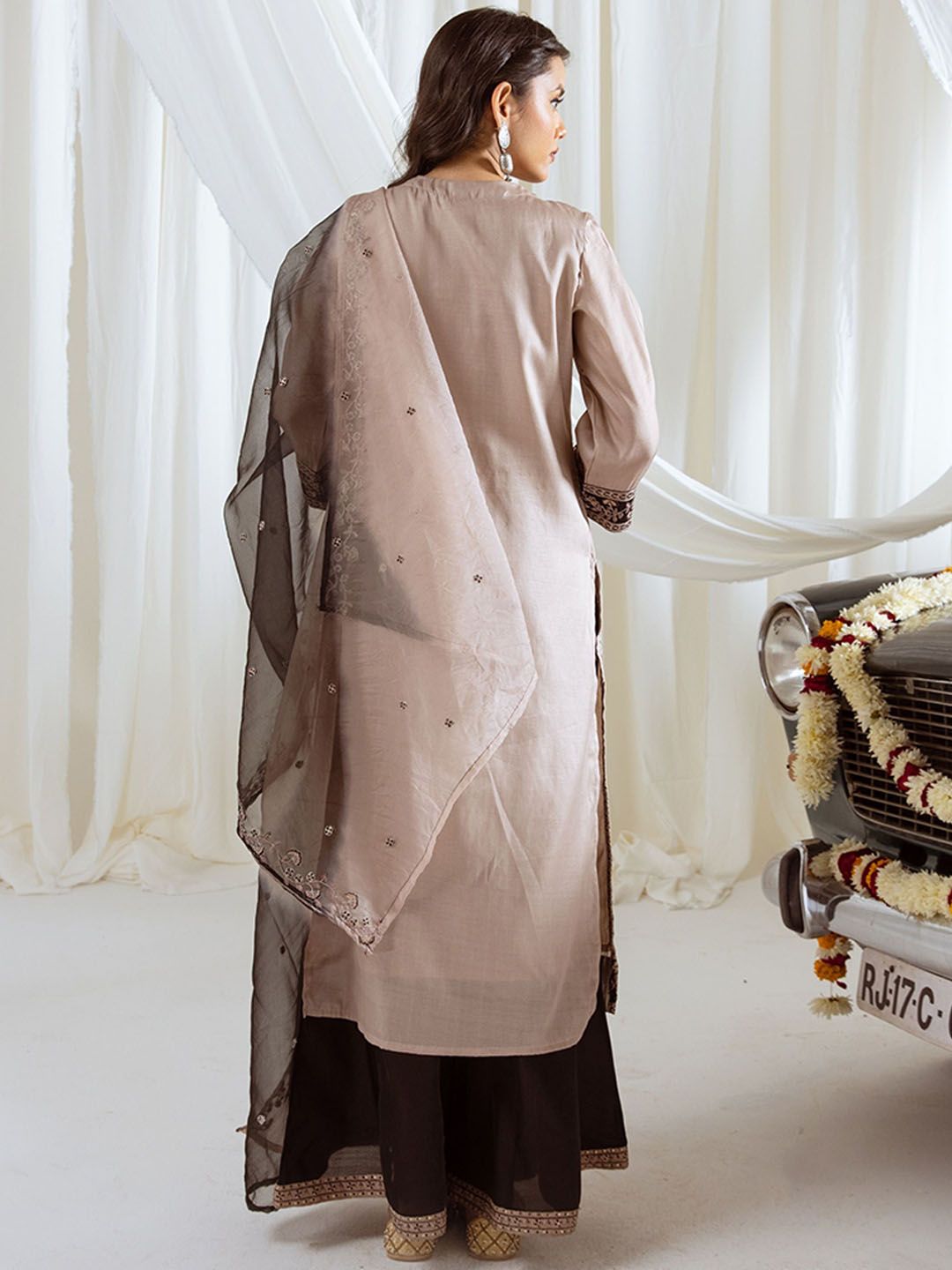 Dhiyona KL Women Embroidered Regular Sequinned Kurta with Palazzos & With Dupatta