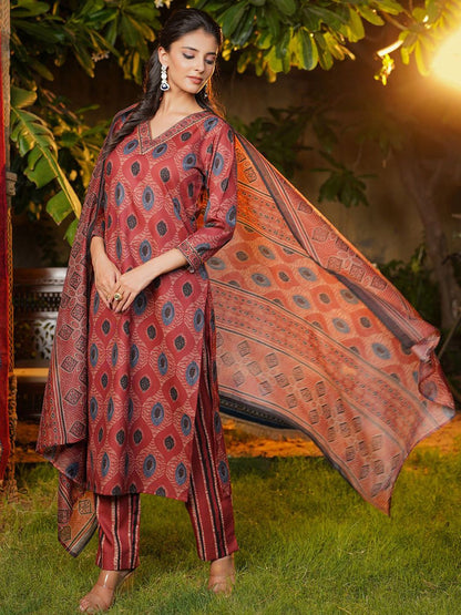 Dhiyona KL Women Ethnic Motifs Printed Kurta with Trousers & Dupatta