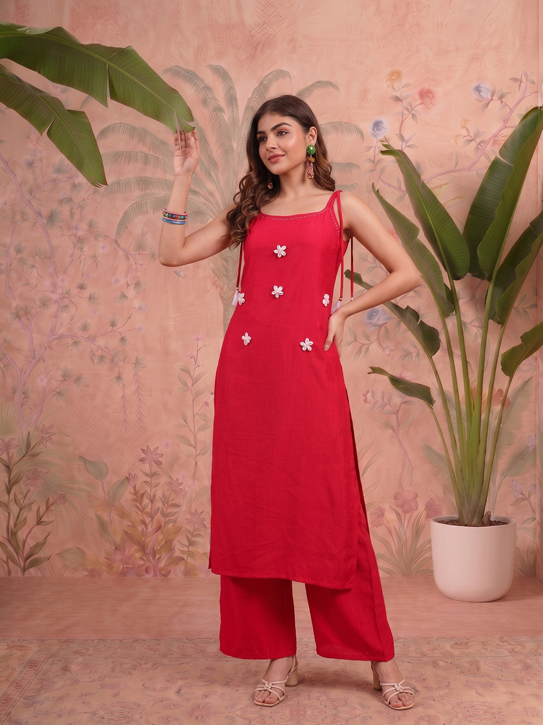 Embroidered Silk Square Neck Kurta & Palazzos