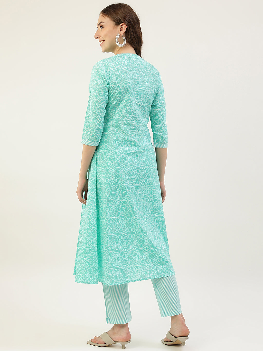 Women's Turquoise A-Line Cotton Kurta with Pant