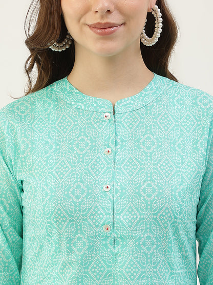 Women's Turquoise A-Line Cotton Kurta with Pant