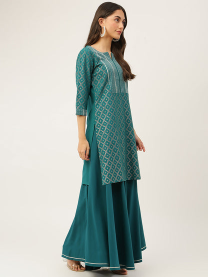 Women's Crepe Straight Kurti Skirt With Dupatta