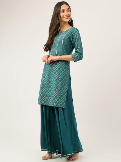 Women's Crepe Straight Kurti Skirt With Dupatta