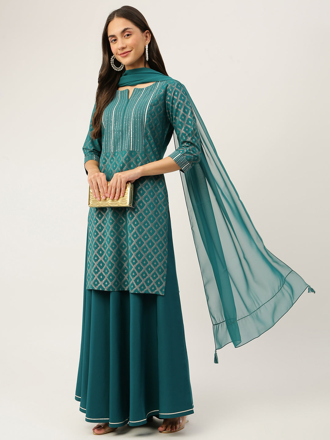 Women's Crepe Straight Kurti Skirt With Dupatta