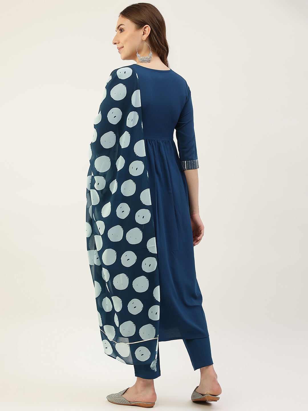 Women's Teal Blue Poly Crepe Straight Kurta with Pant and Dupatta