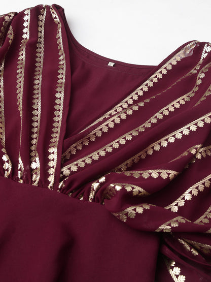 Women's Purple Poly Crepe A-line Kurta with Pant