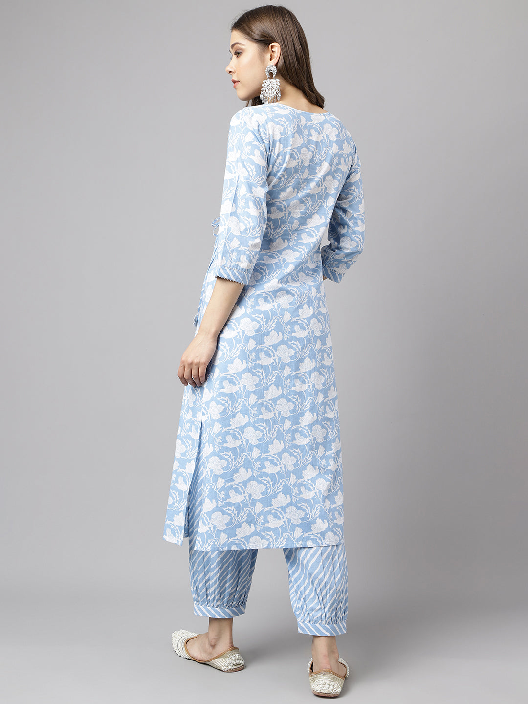 Women's Blue Pure Cotton A-line Kurta with Pant