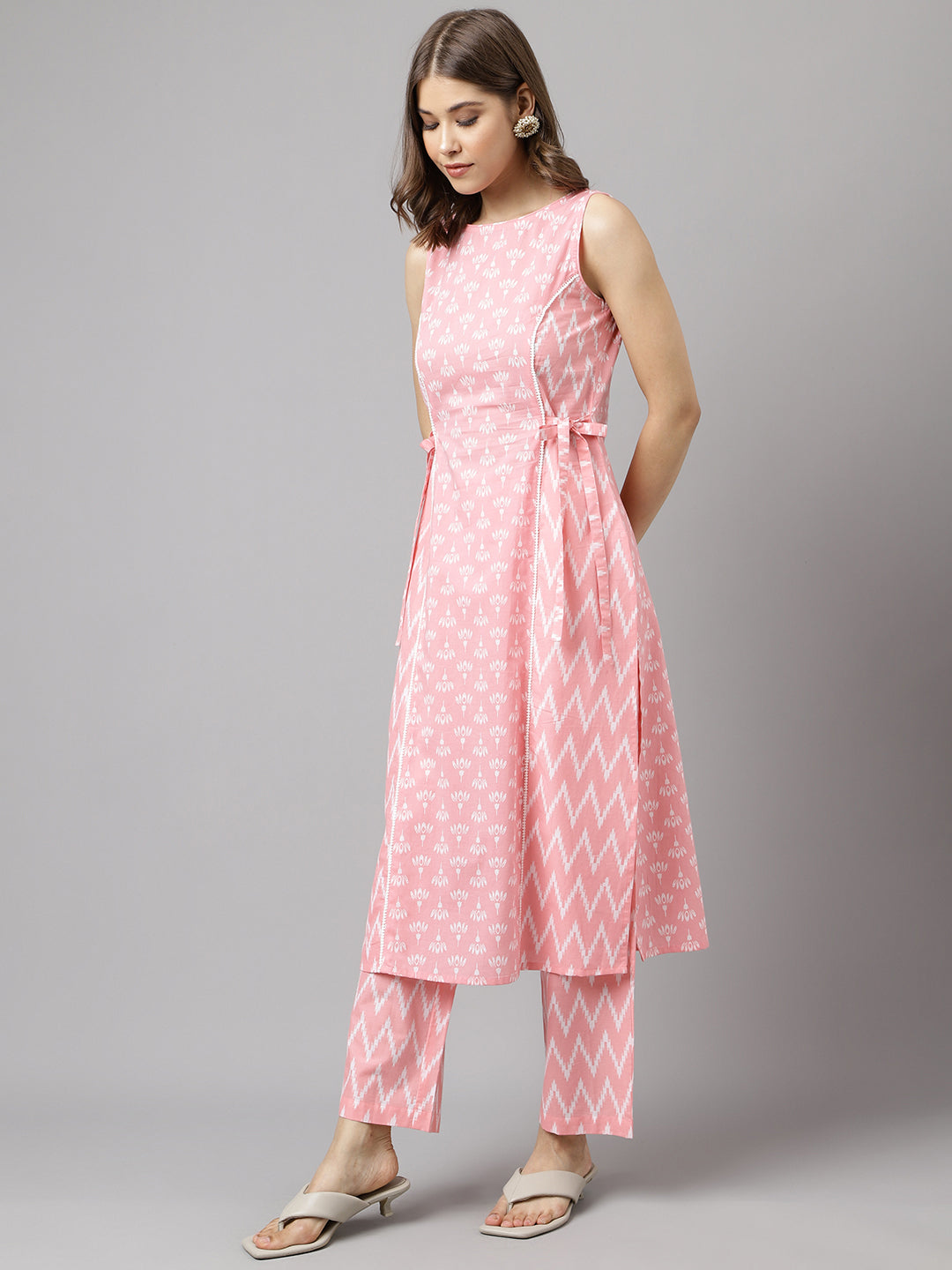 Women's Baby Pink Cotton A-Line Kurta with Pant