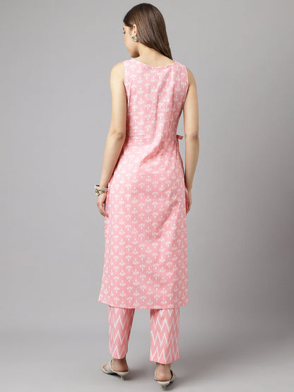 Women's Baby Pink Cotton A-Line Kurta with Pant