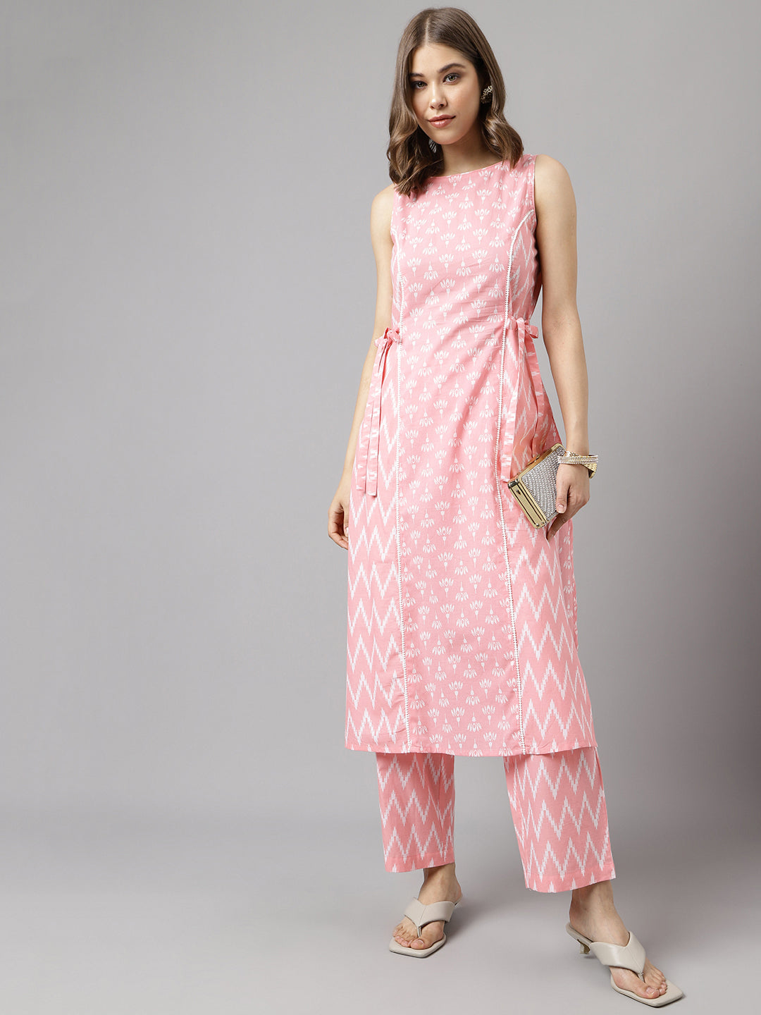 Women's Baby Pink Cotton A-Line Kurta with Pant