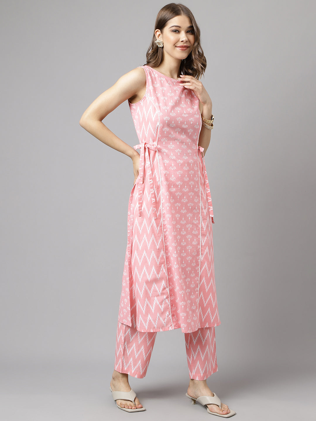 Women's Baby Pink Cotton A-Line Kurta with Pant