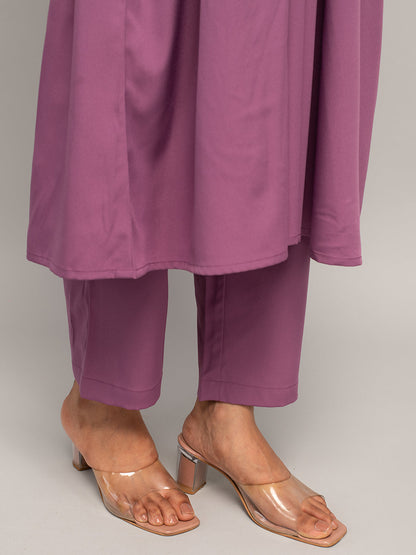 Women's Lavender Crepe A-line Kurta With Pant And Dupatta