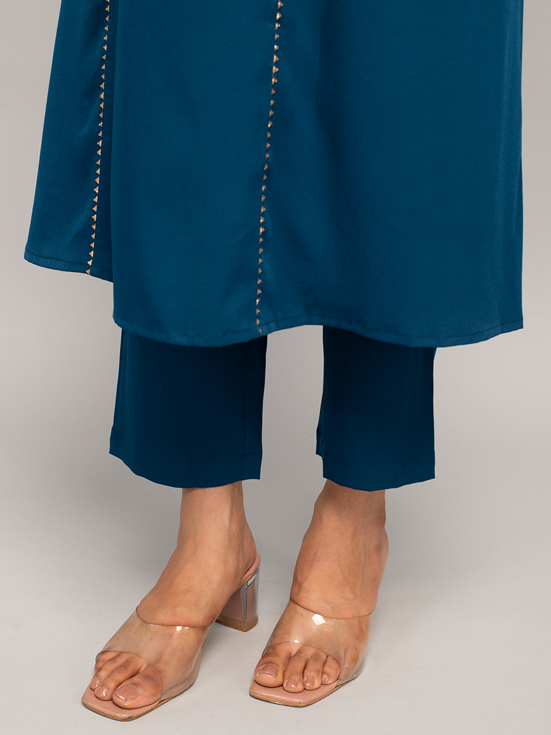 Women's Teal Blue Crepe A-line Kurta with Pant and Dupatta