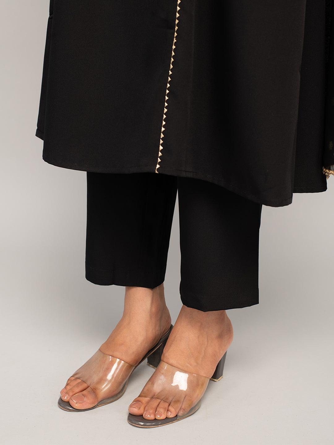 Women's Balck Crepe A-line Kurta with Pant and Dupatta