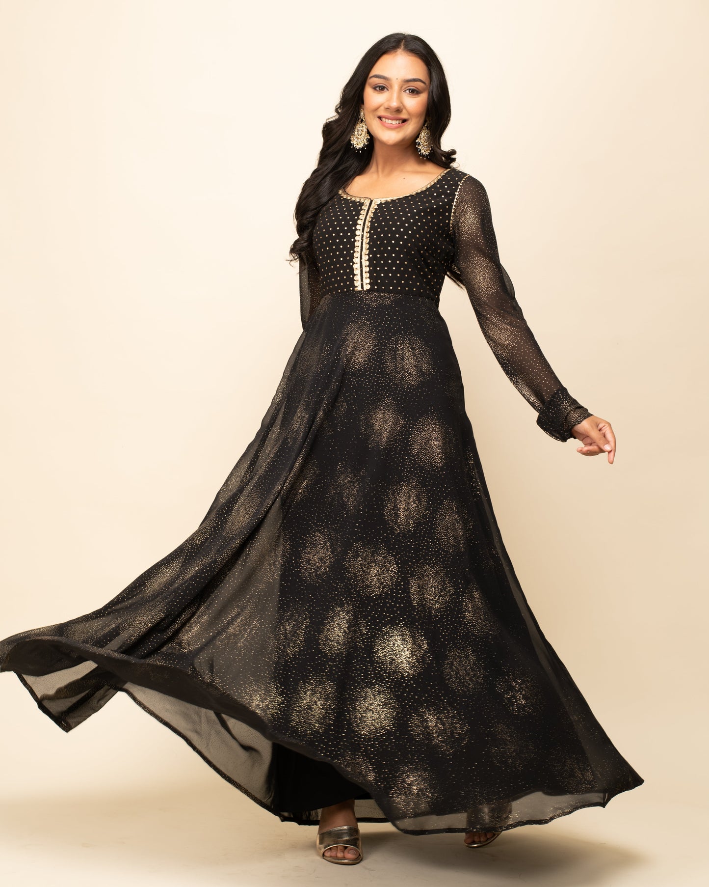 Women's Black Georgette Printed Gown with dupatta