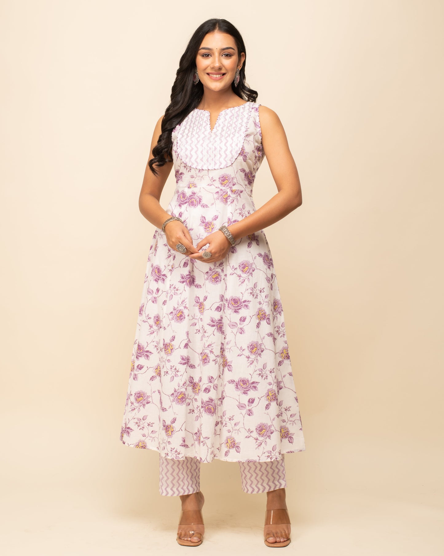 Women's White Cotton A-line Kurta with Pant and Dupatta