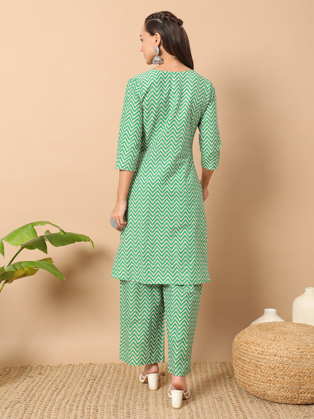 Dhiyona FL Women's Sea Green Cotton Straight Kurta Set