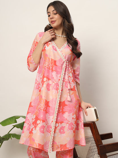 Women's Pink Cotton Blend A-Line Kurta and Pant