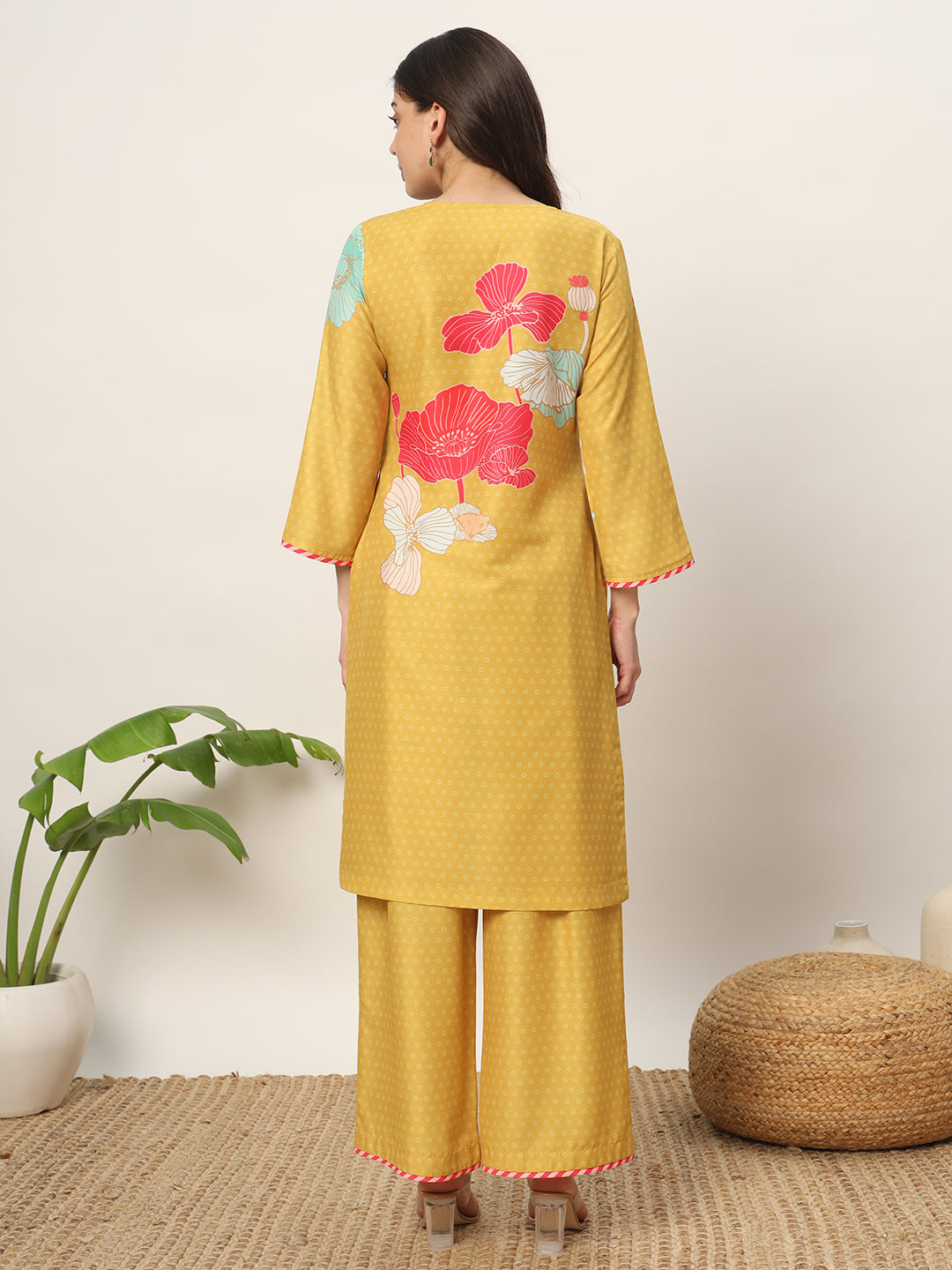 Women's Yellow Cotton Blend Kurta and Palazzo Set