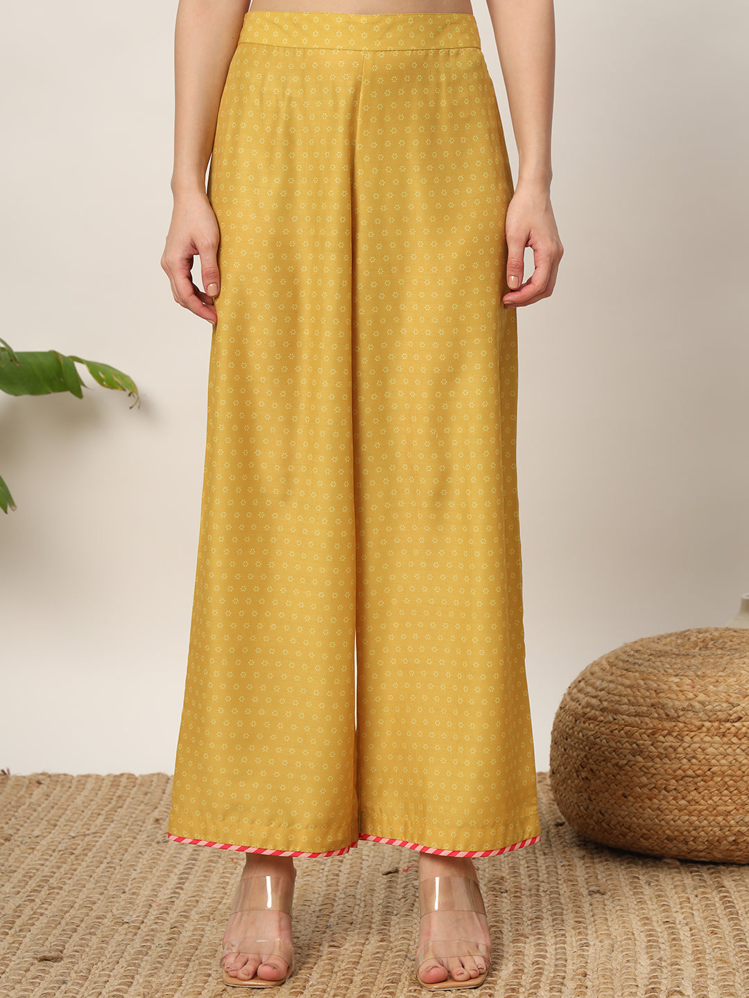 Women's Yellow Cotton Blend Kurta and Palazzo Set