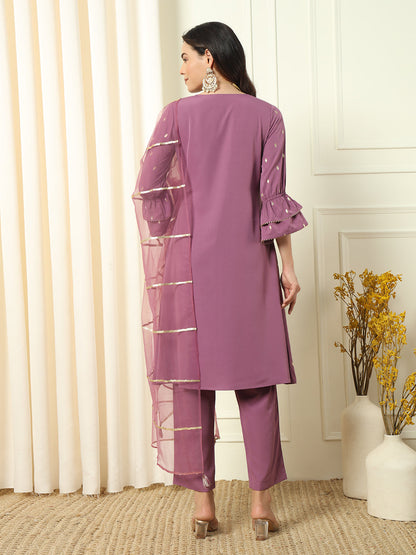 Women's Lavender Crepe Flared Kurta and Pant With Dupatta