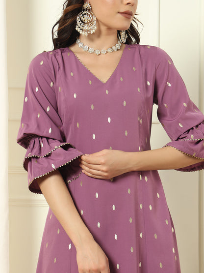 Women's Lavender Crepe Flared Kurta and Pant With Dupatta