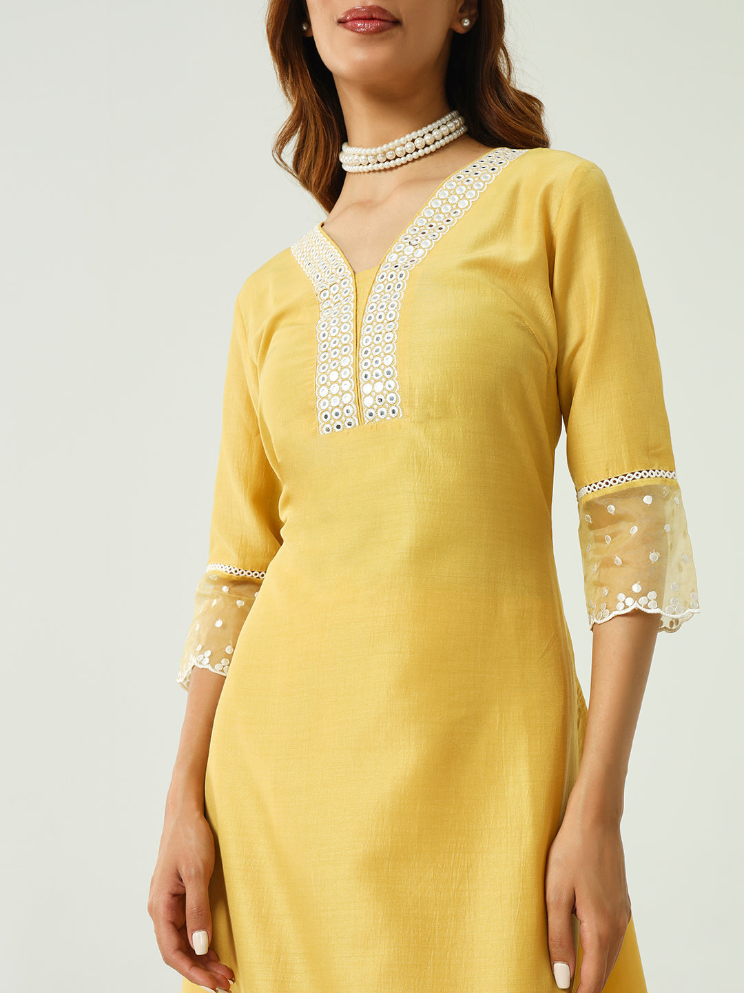 Women's Yellow Silk Blend Straight Kurta and Palazzo With Embroidered Dupatta