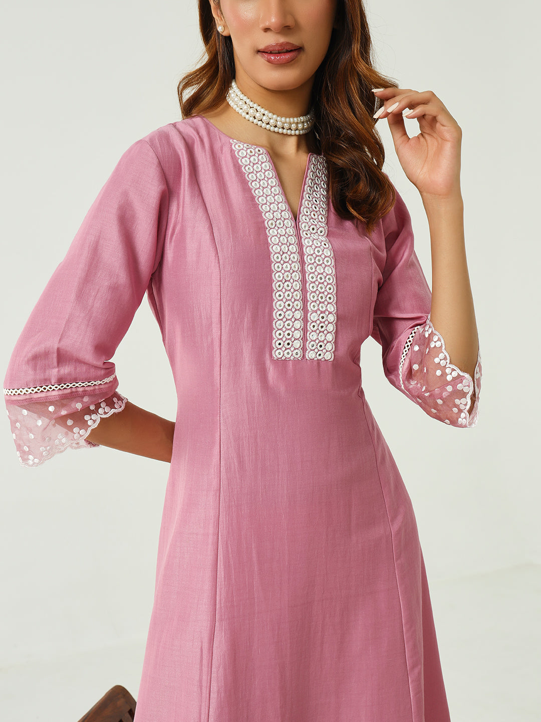 Women's Pink Silk Blend Flared Kurta and Palazzo With Embroidered Dupatta