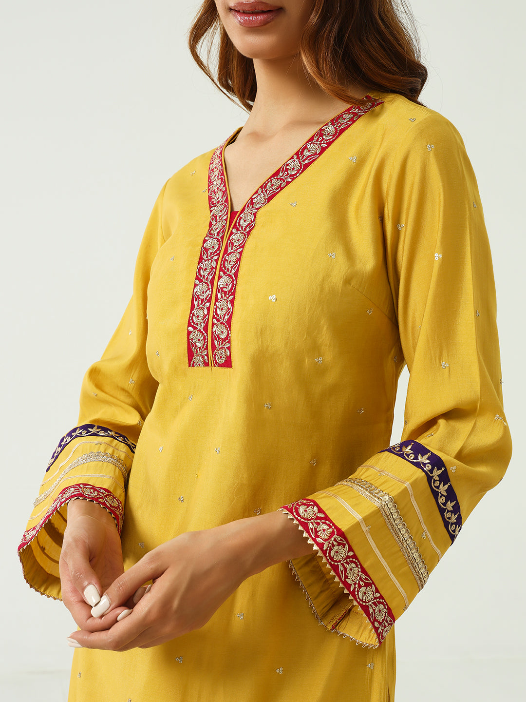 Women's Yellow Chanderi Straight Kurta And Palazzo Set