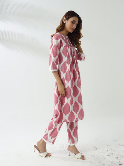 Dhiyona FL Women's Pink Cotton Flared Kurta Set