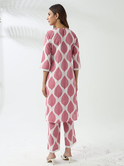 Dhiyona FL Women's Pink Cotton Flared Kurta Set