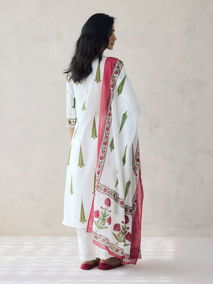 Dhiyona FL Women's Off-White Printed Anarkali Kurta Set with Dupatta