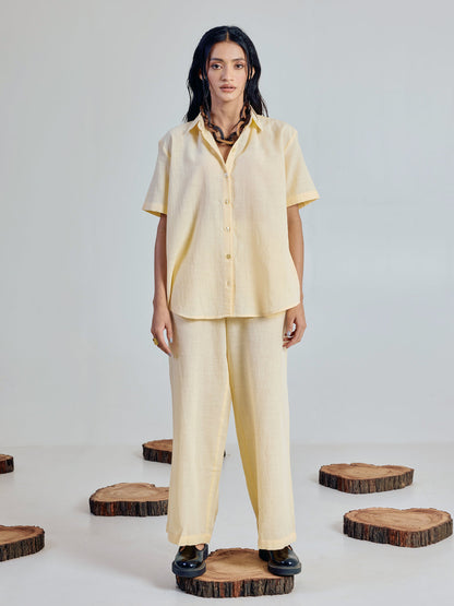 Dhiyona FL Women’s Light Yellow Linen Blend Loose Relaxed Fit Co Ord Set