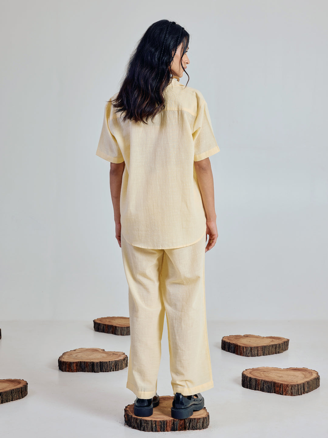 Dhiyona FL Women’s Light Yellow Linen Blend Loose Relaxed Fit Co Ord Set