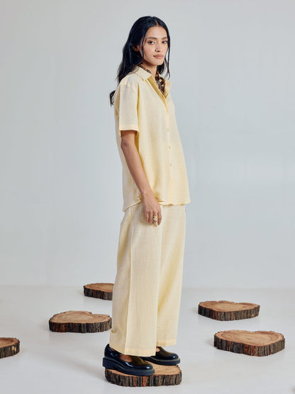 Dhiyona FL Women’s Light Yellow Linen Blend Loose Relaxed Fit Co Ord Set