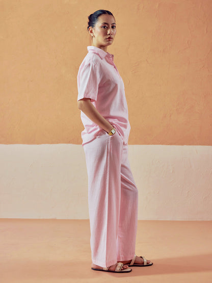 Dhiyona FL Women’s Light Pink Linen Blend Loose Relaxed Fit Co Ord Set