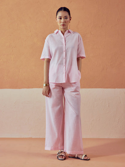 Dhiyona FL Women’s Light Pink Linen Blend Loose Relaxed Fit Co Ord Set