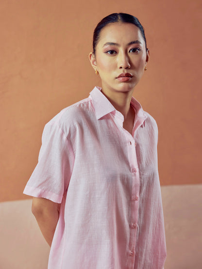 Dhiyona FL Women’s Light Pink Linen Blend Loose Relaxed Fit Co Ord Set