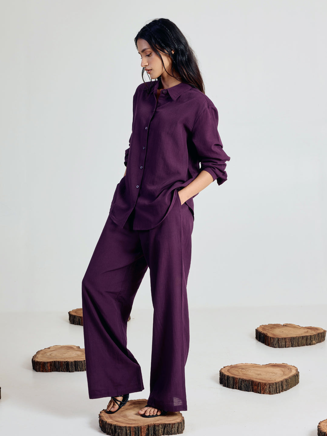 Dhiyona FL Women’s Wine Linen Blend Co ord Set