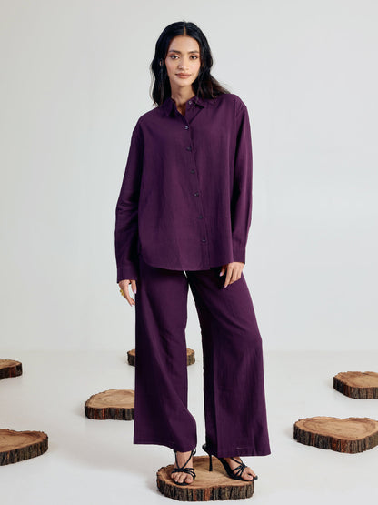Dhiyona FL Women’s Wine Linen Blend Co ord Set