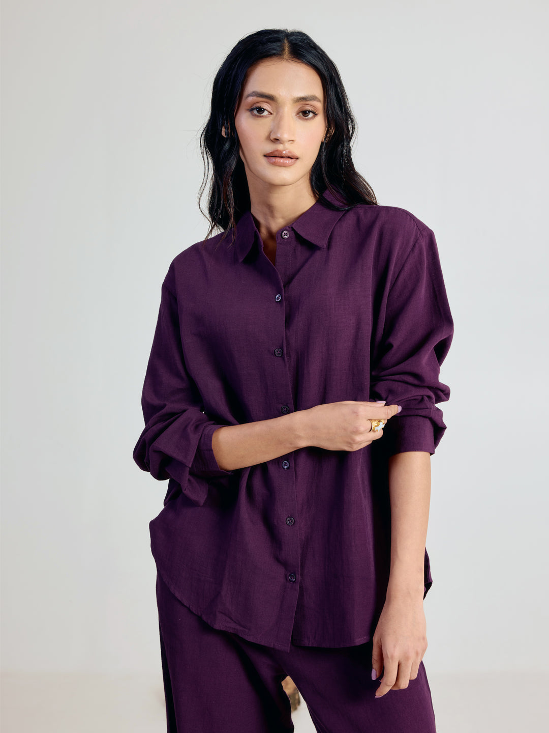 Dhiyona FL Women’s Wine Linen Blend Co ord Set