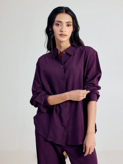 Dhiyona FL Women’s Wine Linen Blend Co ord Set